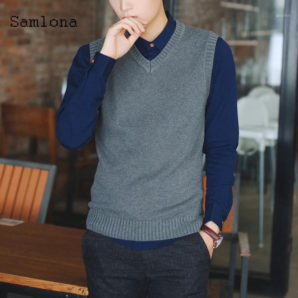 

men's vests samlona autumn winter sweater v-neck knitwear vest men smart casual pullovers sleeveless knitted kpop mens clothing 20211, Black;white