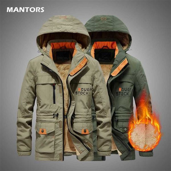 

winter jacket men tactical military jackets casual outdoor waterproof jacket oversized fleece winter mens coat with hat 5xl 220124, Black;brown