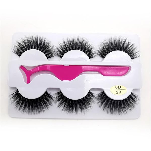 

3 pairs 3d handmade natural thick makeup false eyelashes & tweezer set long lasting eyelash extension cross eye lashes faux cils wmtkzt