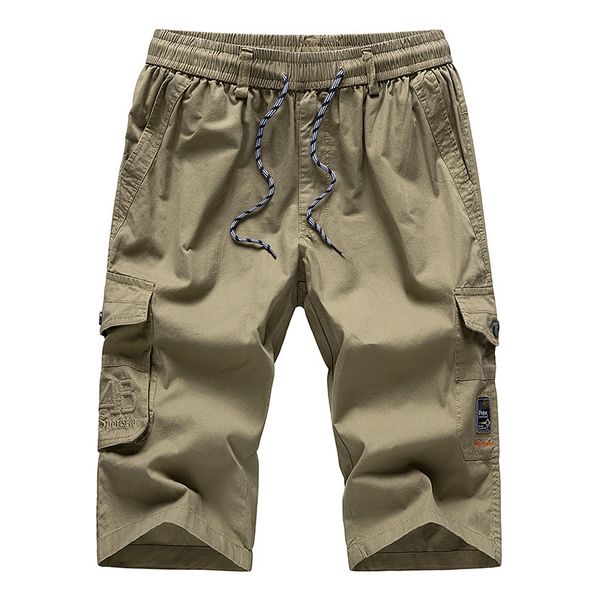 

mens long khaki cargo breeches three quarter trouser capri cotton bermuda male straight pocket 2020 men casual shorts 1102, White;black