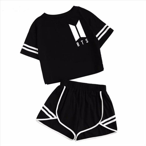 

2021 new summer cotton striped womens tracksuit clothes set woman leisure suits shorts crop shorts pants 2pcs outfits, Gray