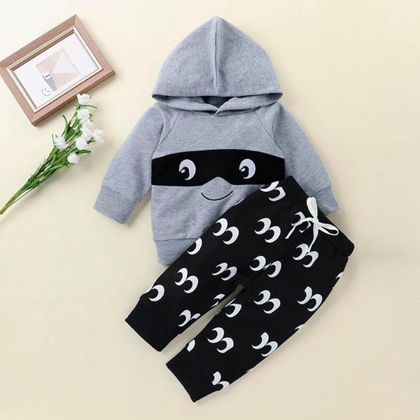 

baby kids boys girls smiling face print full sleeves hoodie+pants clothing sets baby cute infant children tracksuit set clothes1, White