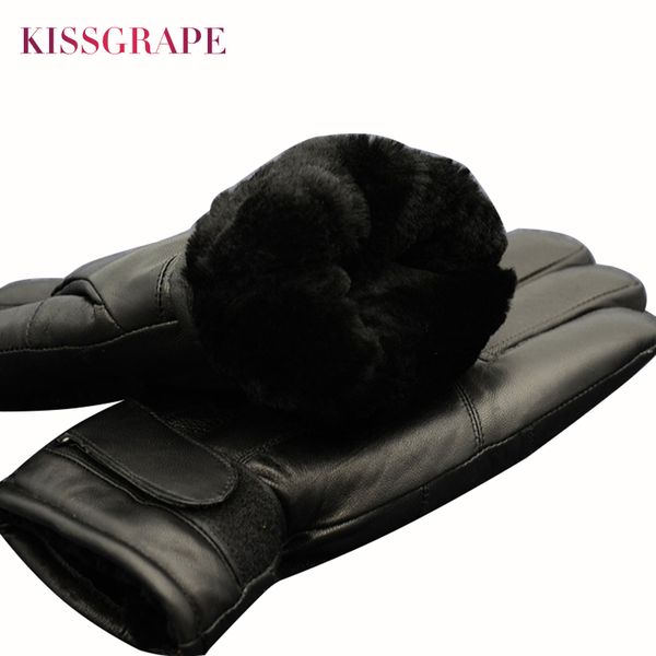

2020 new arrivals large sheep fur for men outdoor thick genuine leather gloves waterproof male winter warm guantes, Blue;gray