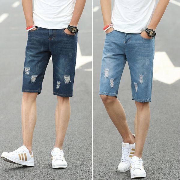 

cj45w summer thin denim shorts men's youth pantsshorts casual pants 2019 slim fit capris simple pants versatile and casual 4szix, Blue