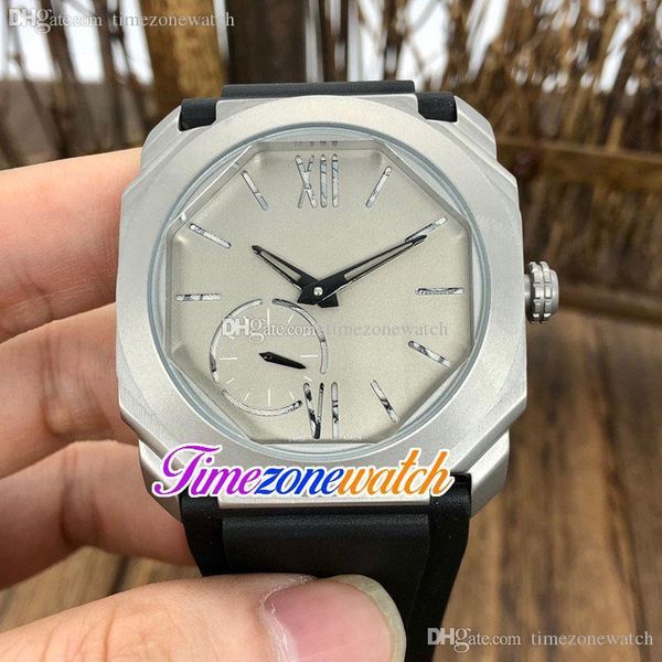 Segundos New Automatic Mens Watch Titanium Aço Caixa preta Mãos Independentes Cinza Dial pulseira de borracha preta Pulseira Timezonewatch BVG-E45d2