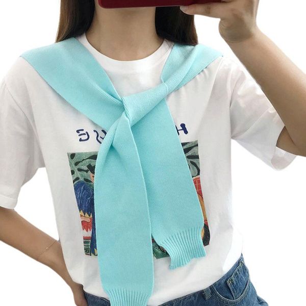 

women men knitted decorative false collar shawl sweet candy color fake sweater cape shoulder with sleeves neck warmer, Black;gray