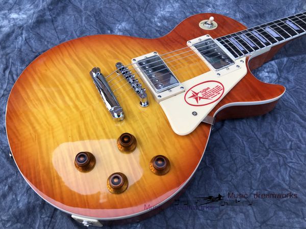 Китай Электрическая гитара OEM-магазин G Stan Dard Электрическая гитара R9 Les Vos Flamed Maple Top Electric Paul гитара красный коричневый цвет