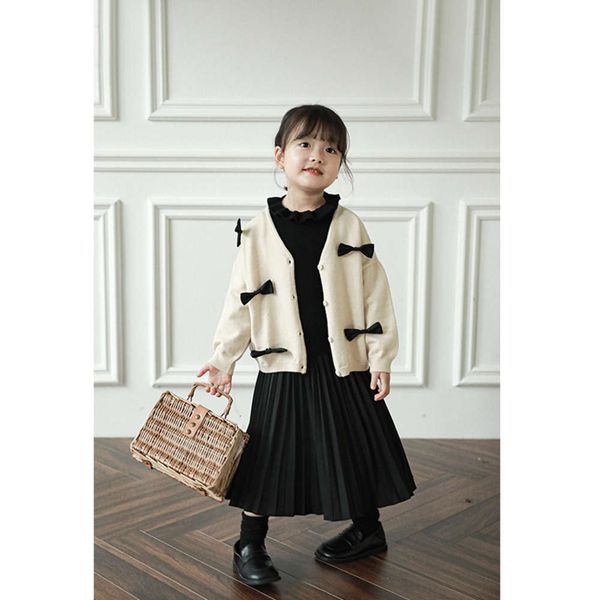 

girls' autumn new sweater coat baby korean knitted cardigan children's loose long sve top, Black