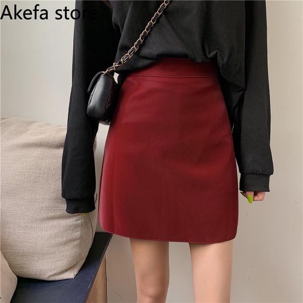 

skirts women mini a-line high waist solid slim skinny korean fashion leisure streetwear elegant vintage novelty womens new daily, Black