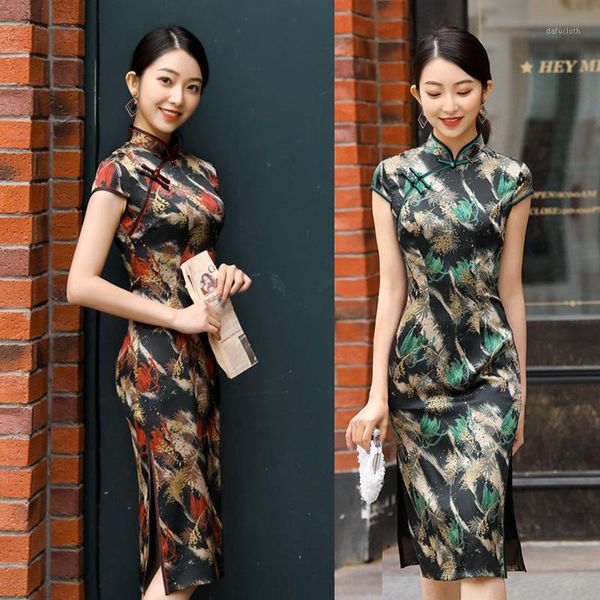 

short floral handmade button slim qipao chinese traditional women dress vintage lady cheongsam plus size 4xl1, Red