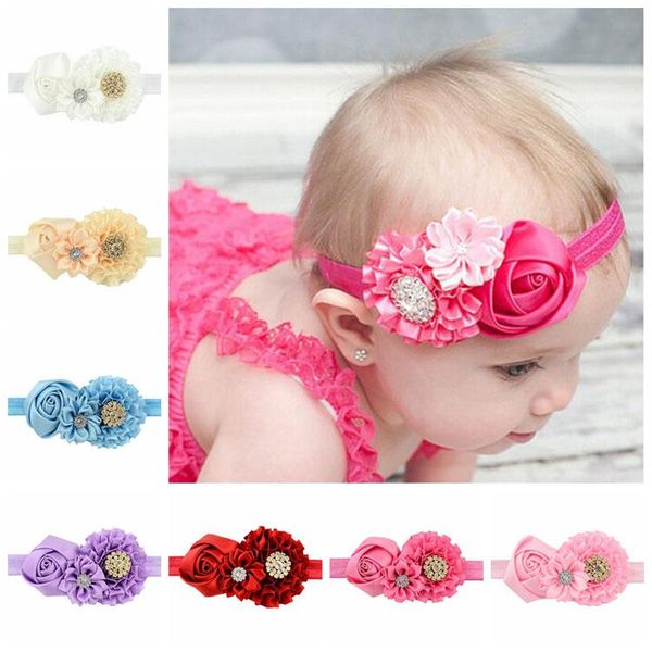 

1piece fashion kids elastic hairband rose flower headbands kids hair band cute hair accessories rhinestone 586, Slivery;white