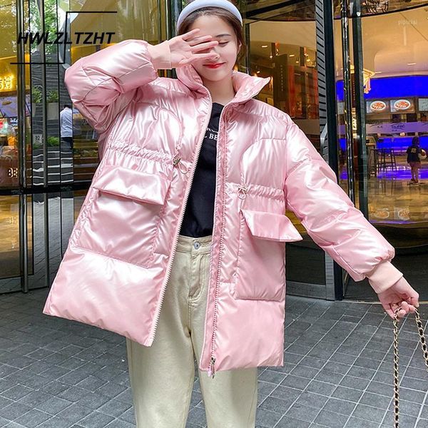 

hwlzltzht glossy winter jacket parkas 2020 fashion winter thick warm women parkas jacket casual women's coat parka1, Black