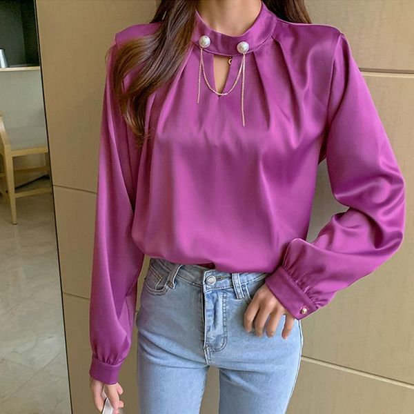 

women's blouses & shirts 2021 fashion spring korean chiffon solid shirt blouse women long sleeve elegant female ladies blusas clothes, White