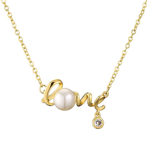 

50pcs/dozen love shape pearl crystal zircon necklace trendy female luxury dangle pearl necklace jewelry for women wedding gift, Silver