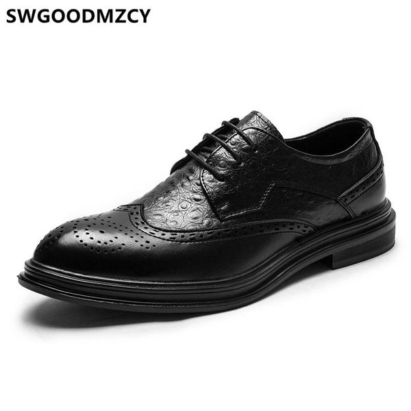 

crocodile shoes leather formal wedding dress coiffeur brogue shoes men office evening dress italian brand elegant for men, Black