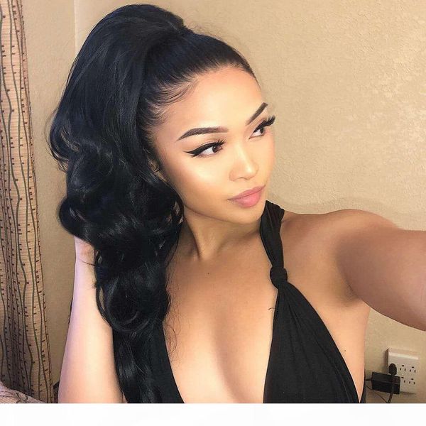 

8a grade wrap around body wave ribbon ponytail clip in human hair drawstring pony tail hair pieces for black women