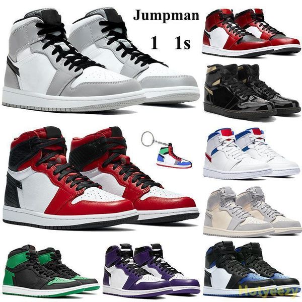 

shoes high 1 basketball 1s jumpman light smoke grey mid chicago toe men women sneakers white red royal unc satin snake trainers, Black
