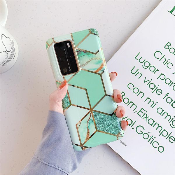 

flykylin electroplated геометрия marble телефон чехол для huawei p40 p40 p40 lite pro задняя обложка красочные блестящий мягкий силиконовый