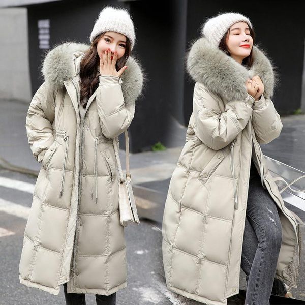

new warm and thickened fashion large size loose white duck down big feather collar down jacket for women in winter, Black