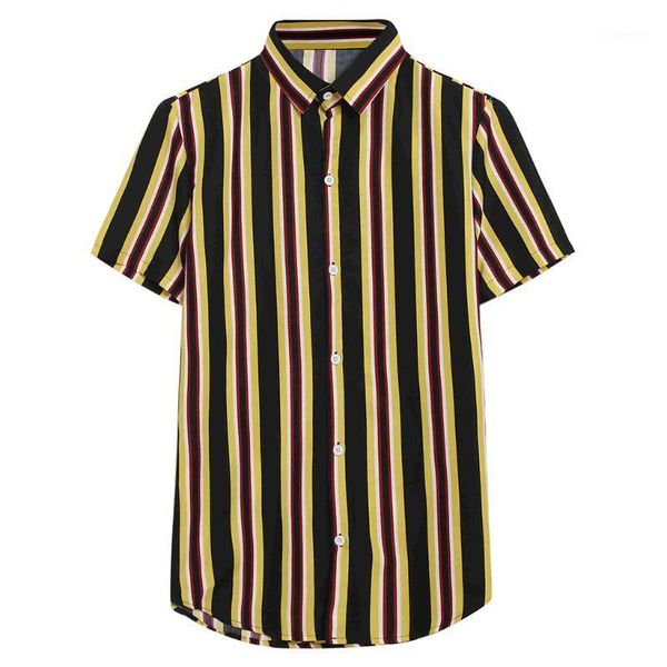 

shirts men's summer new fashion style slim fit male short-sleeved printed splicing colorful stripe loose men's shirt 20201, White;black