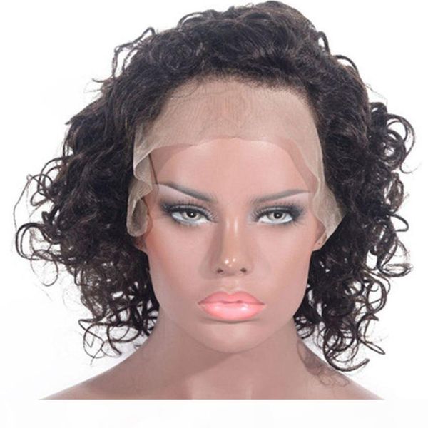 

human hair wigs curly lace front wigs for women natural color brazilian virgin hair 130% density, Black;brown