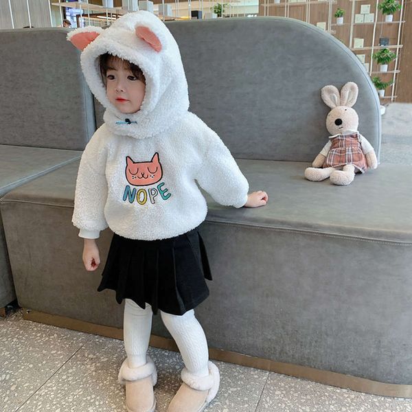 

sweater plush thickened girls' cartoon hooded children's pullover 51g3, Black