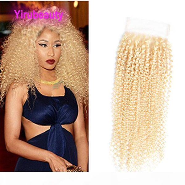 

indian human hair 4x4 lace closure 613# color kinky curly mink virgin hair products 10-22inch part with baby hair, Black;brown