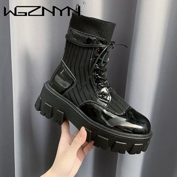 

women patent leather black high platform boots women fashion brand martin boots non-slip wear-resistant sole ankle