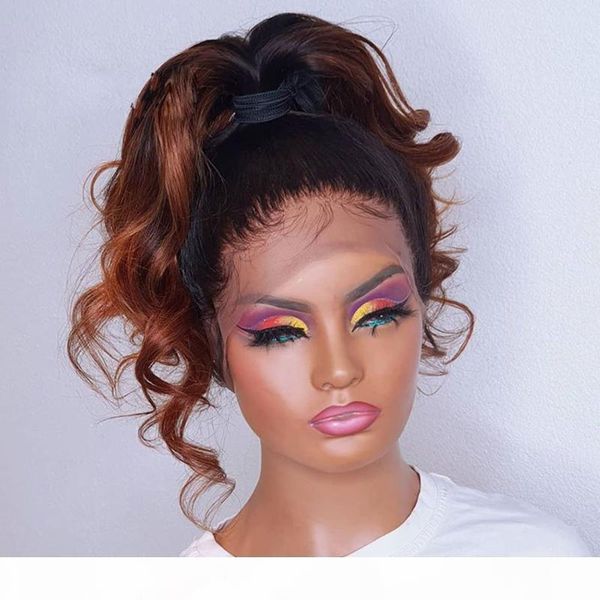 

deep wave ombre copper wig 13x4 lace part wig soft natural hair for black women with baby hair large cap size, Black;brown