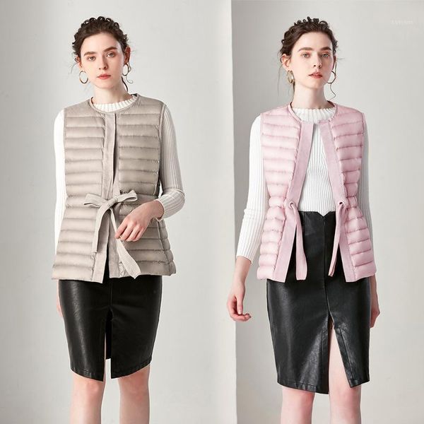 

round neck waistcoat, lace up down jacket, light down vest1, Black