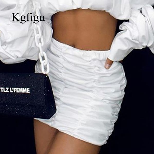 

kgfigu fashion women ladies summer package hip pencil skirt seamless elastic pleated high waist slim mini dress, White