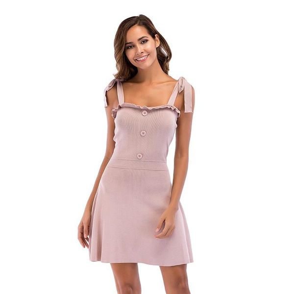 

pink straight button mini slip dress elegant square collar vestido feminino backless ladies frocks casual empire bandage dresses, Black;gray