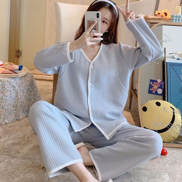 

high-grade warm autumn winter maternity pajamas for pregnant women cotton pregnancy clothes long sleeve womens pyjamas lj201120, White
