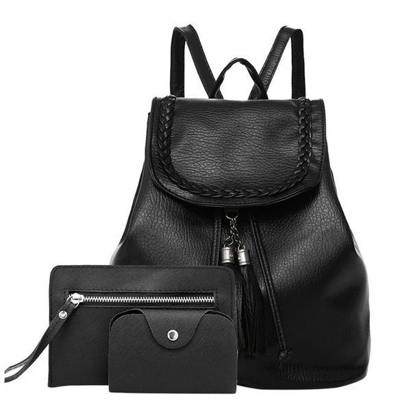 

3pcs women backpack vintage pu leather backpacks for women bookbag multifunction backpack school college female girls bagpack