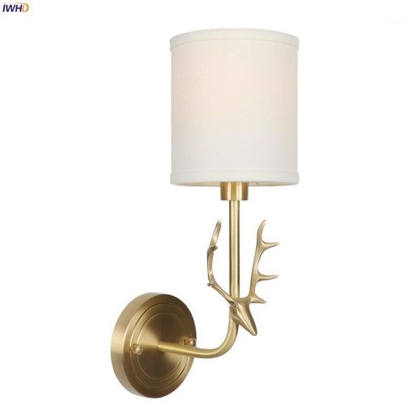 

wall lamp iwhd nordic fabric led light bedroom bathroom mirror stair beside antler copper sconce applique murale wandlamp1