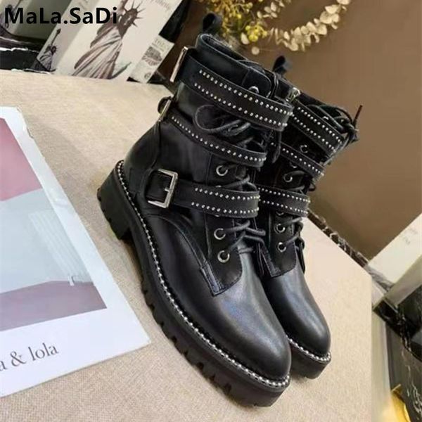 

2020 new martin boots female british style leather spring and autumn short boots harajuku flat student retro high help motorcycl, Black