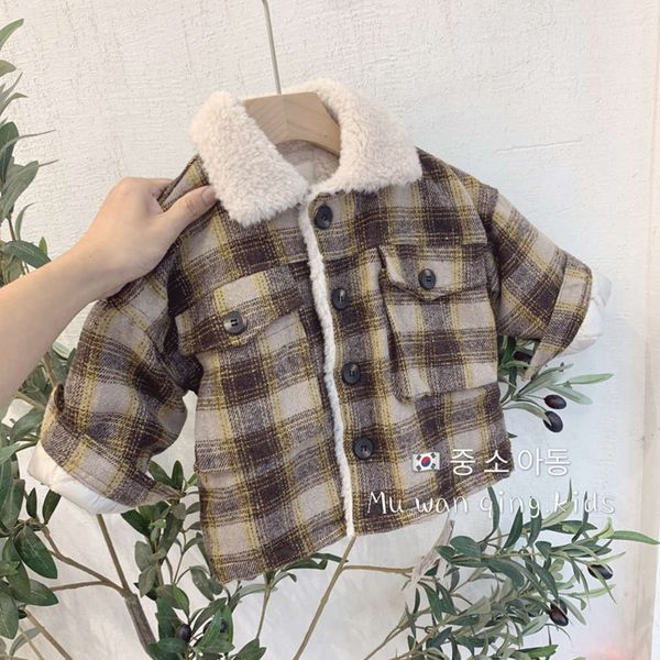 

boys girls' 2020 autumn late and thickened coat korean color matching check single breasted wool sweater baby warm cardigan oopi, Black
