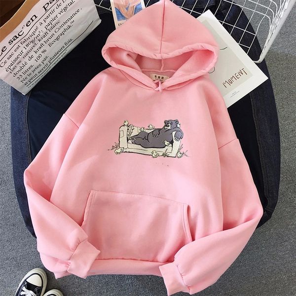 Netter Bär plus Größe Druck Sweatshirt Frauen Übergröße Streetwear Harajuku Tops Volle Hülse Kawaii Hoodie Kleidung Pullover Kleidung LJ201103