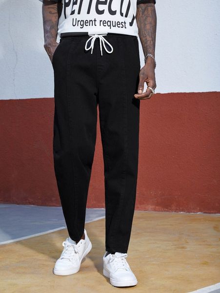 

men drawstring waist tapered jeans h6u9#, Blue