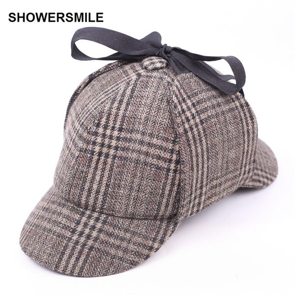 

showersmile sherlock holmes hat winter wool berets for men deerstalker tweed cap accessories british detective hat women t200104, Blue;gray