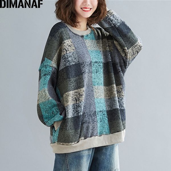 

dimanaf autumn winter oversize women sweatshirts lady pullovers knitting cotton thick vintage loose long sleeve plus size t200407, Black
