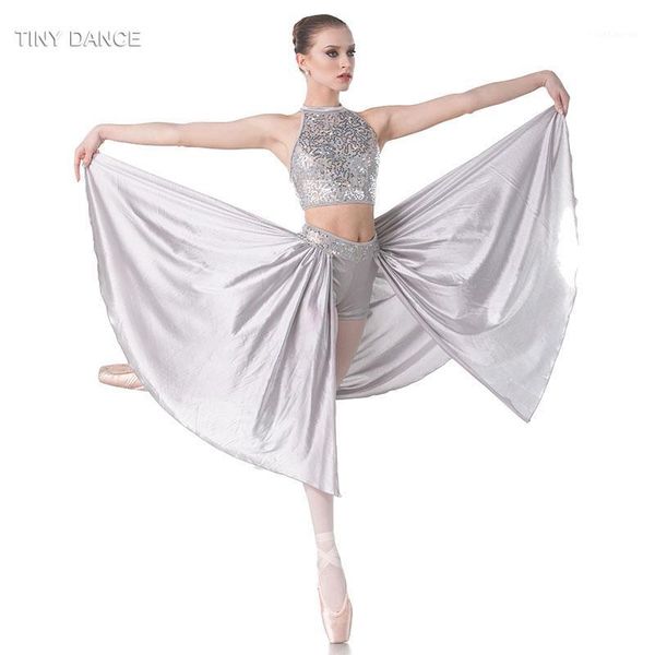 

grey sequin lace over grey spandex crop with elastic midriff ballet, lyrical and contemporary dance costume sequin dress 180091, Black;red