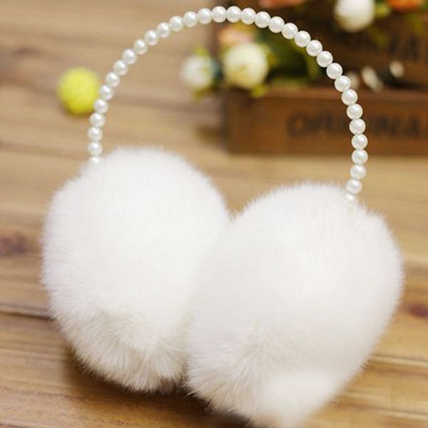 

imitation rabbit earmuffs fur women 2021winter pearl warmer soft lady keep warm white coffee beautiful big plush ear cover
