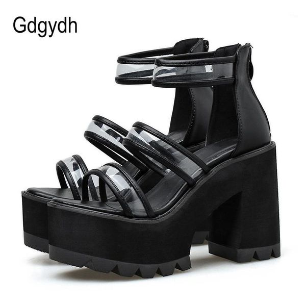 

dress shoes gdgydh drop 2021 summer pvc sandals platform women chunky heel outside feet back zipper, Black