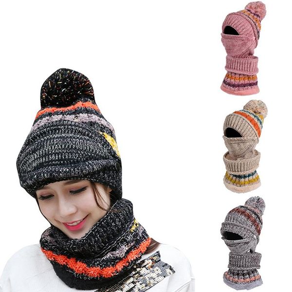 

fashion winter women's knitted hats, outdoor sports cutethick velvet, warm masks, hats and scarves three set, Blue;gray