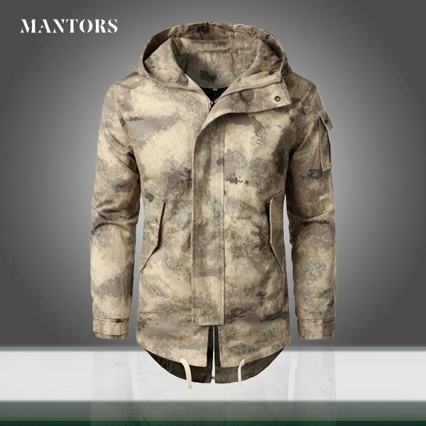 

2020 autumn new men camouflage jacket casual slim fit windbreaker men's camo hooded overcoat zipper pocket jackets mid-length, Black;brown