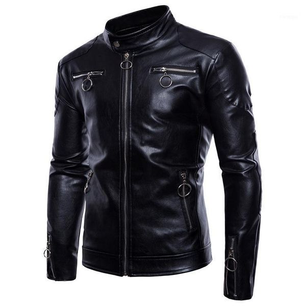 

men slim motorcycle leather jackets new fashion men outwear leather coats large size slim pu jackets size 5xl1, Black