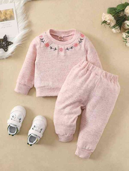 

baby floral embroidered sweatshirt & sweatpants she, White