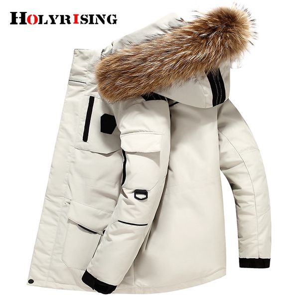 

holyrising men down jackets windproof winter jacket warm pockets fluffy collar 3xl 19340, Black