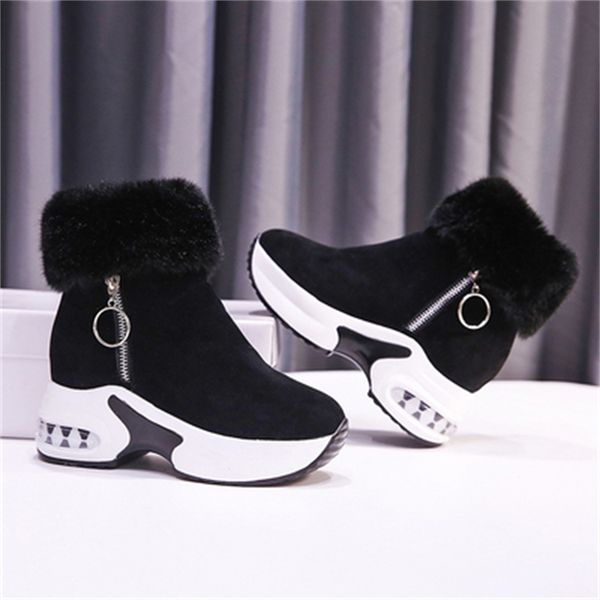 

leather 2021 new winter snow boots of high heels tzo7, Black